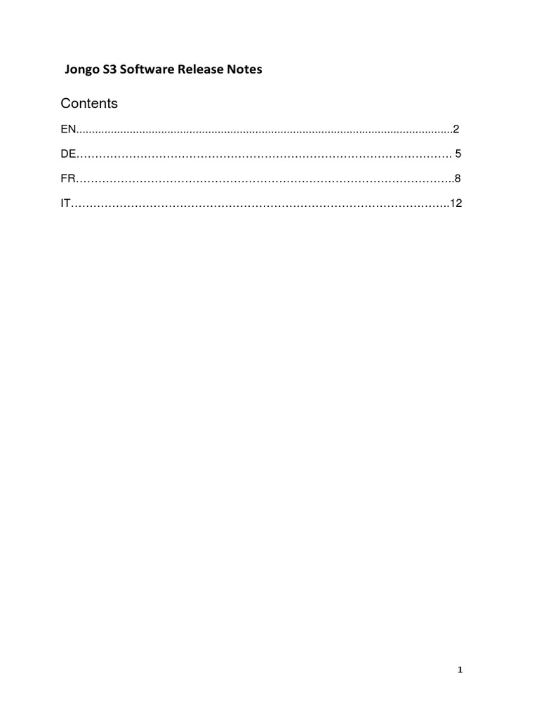 Jongo S3 Software Release Notes | PDF | Wi Fi | Bluetooth