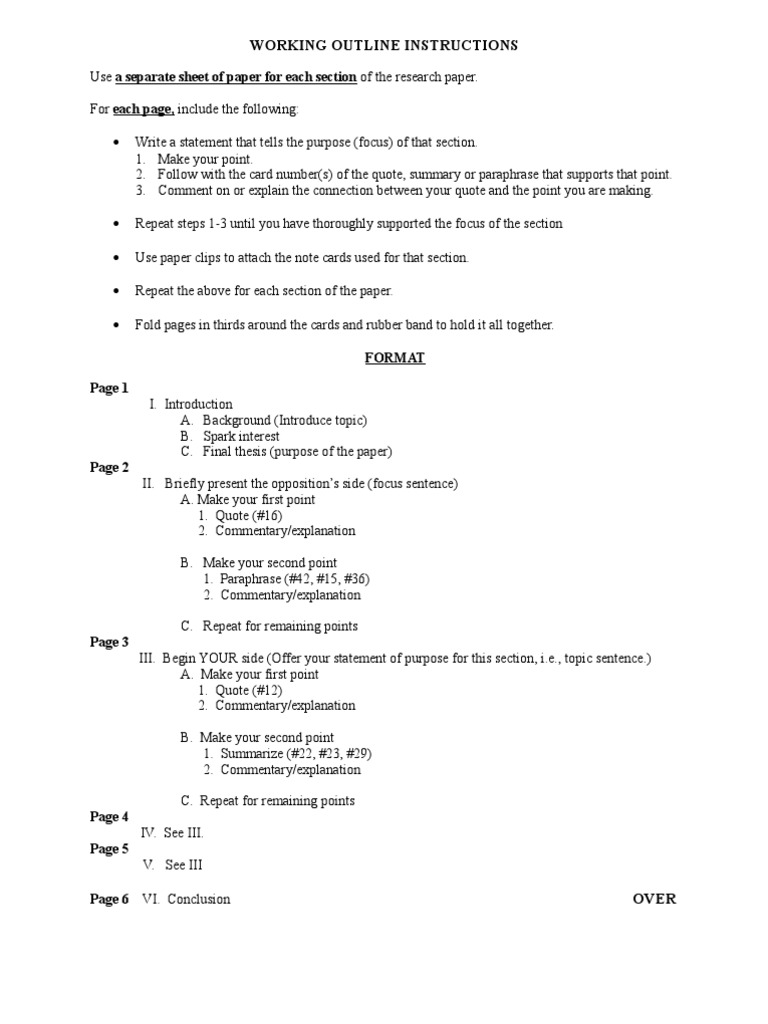 Working outline for research paper picture