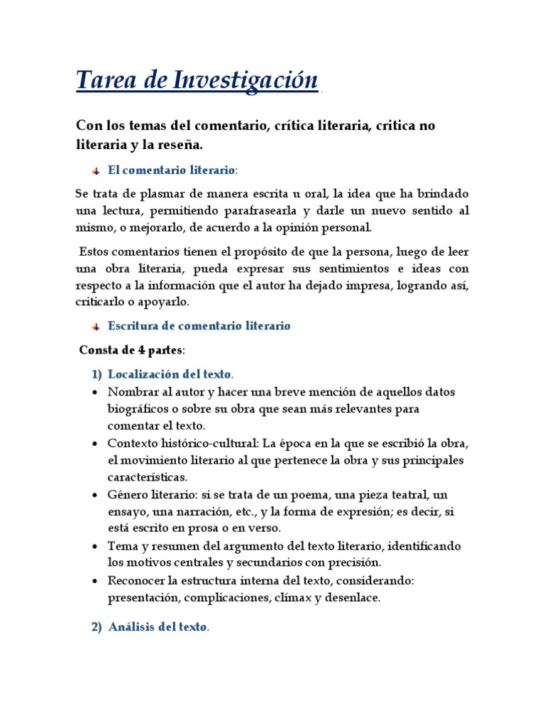Tarea de Investigación Lengua Española 2 | PDF | Crítica literaria | Autor