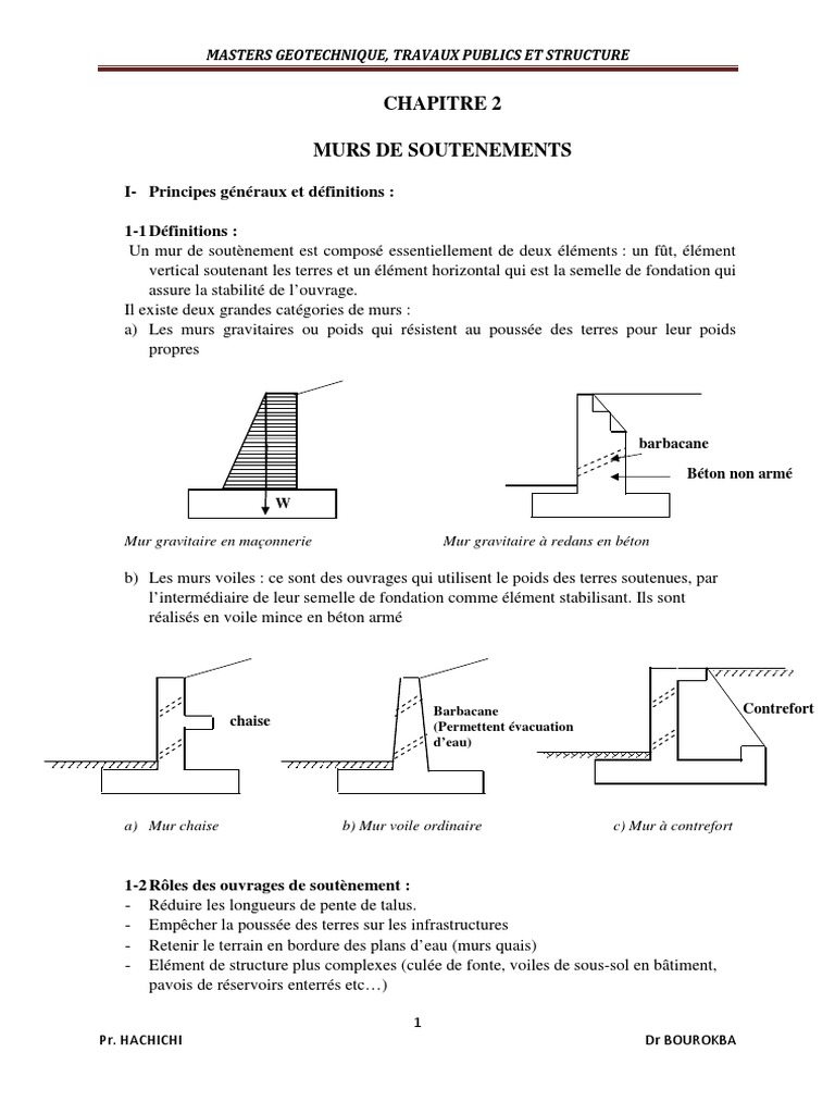 Chapitre 2 Murs de Soutenement | PDF | Fondation (construction) | Génie ...