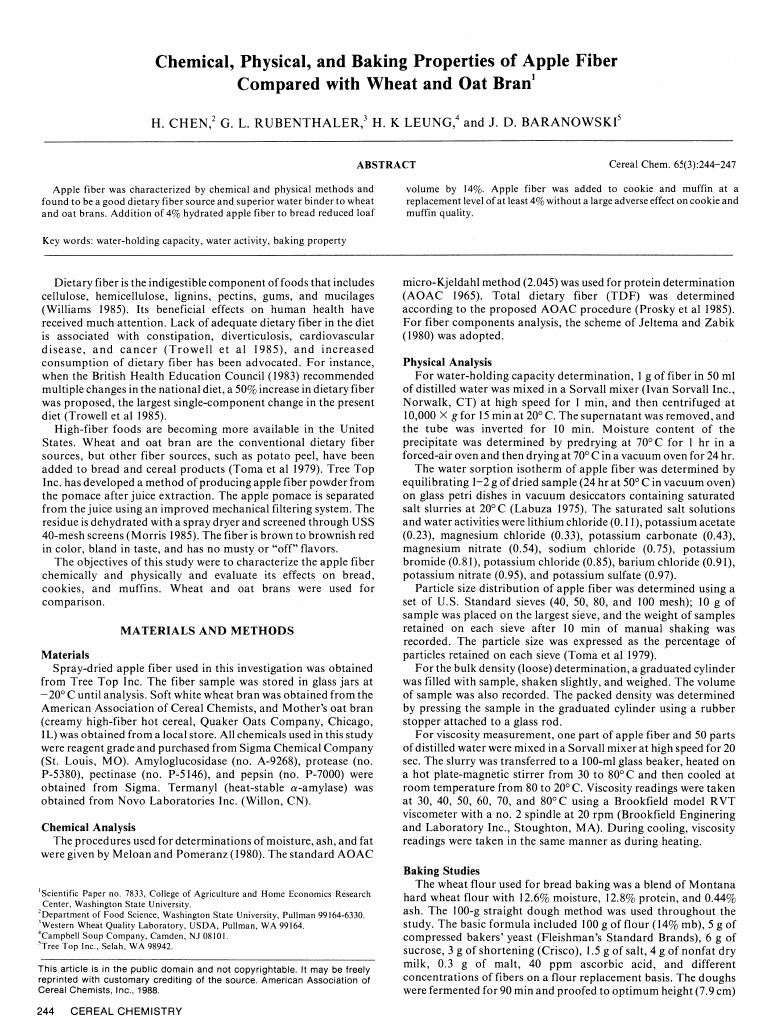 Chemical, Physical, and Baking Properties of Apple Fiber PDF