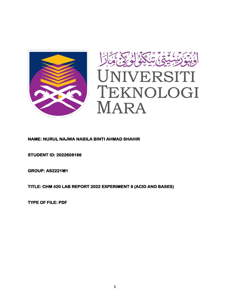 Experiment 6 Acid And Bases Chm 420 Pdf Chemistry Titration