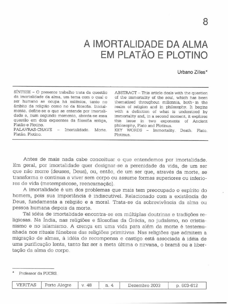 A Imortalidade Da Alma em Platao e Plotino | PDF | Platão | Pitágoras