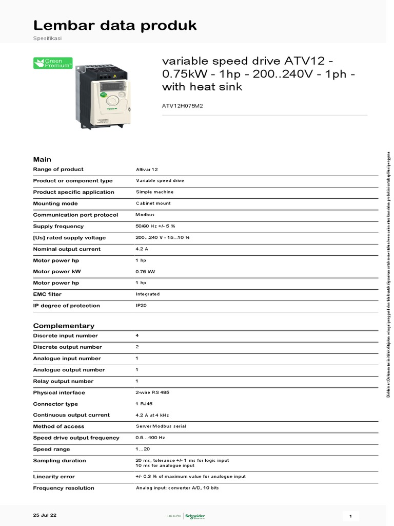 Atv12 Drive - Atv12h075m2 | PDF | Electric Motor | Electrical Engineering