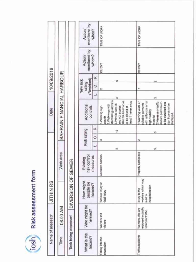 IOSH Risk Assessment Example 3 | PDF