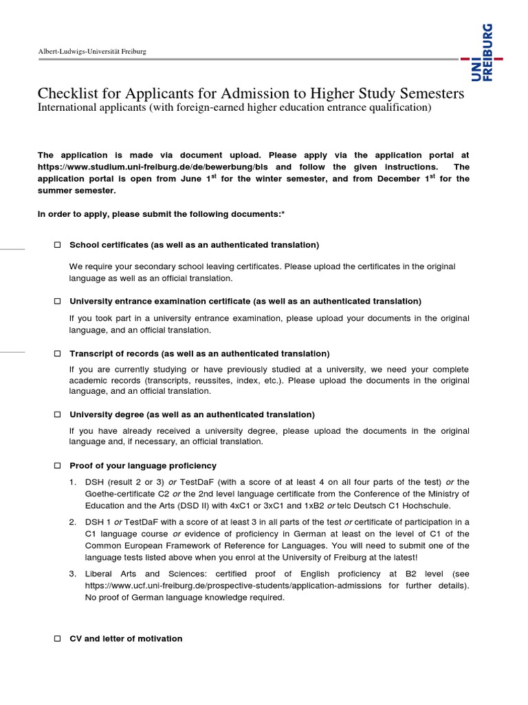 Admission Checklist for International Students | PDF | Test (Assessment ...