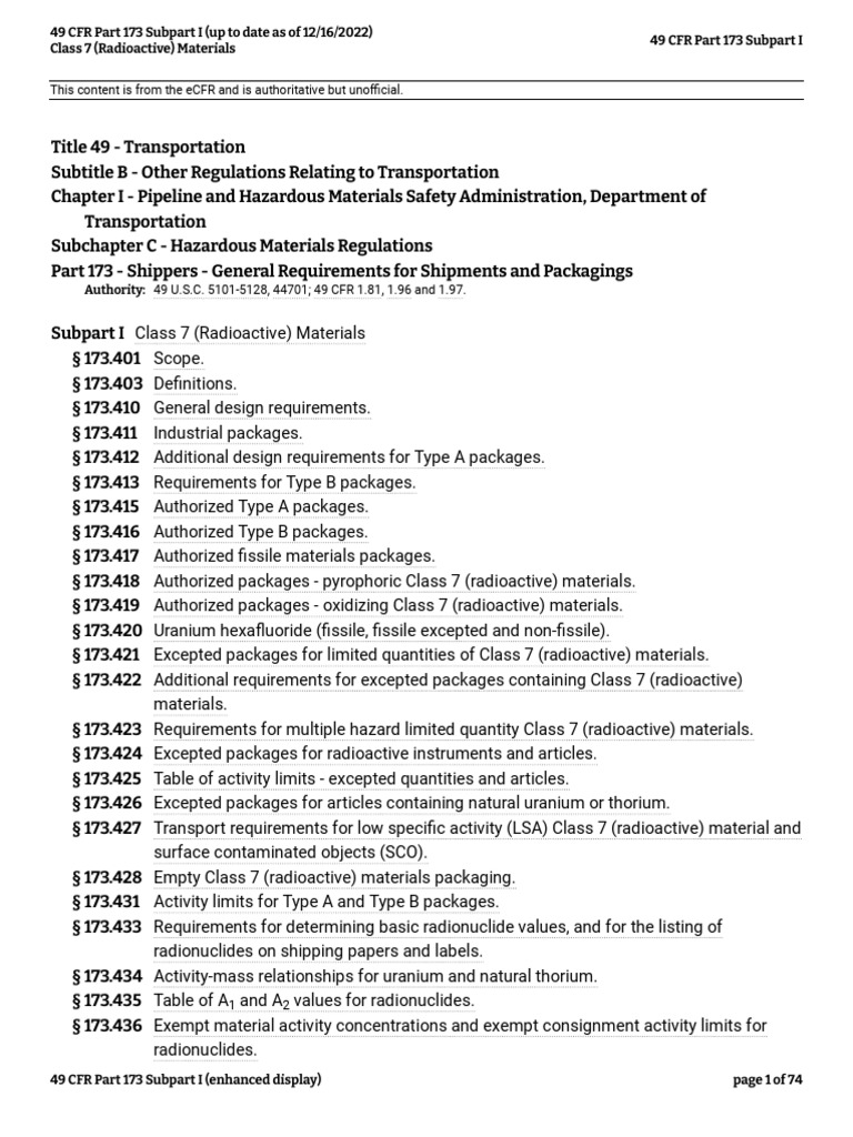 49 cfr part 173 subpart i class 7 radioactive materials pdf