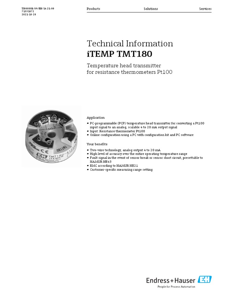 iTEMP TMT180 Temperature Transmitter Guide | PDF | Sensor | Electrical ...