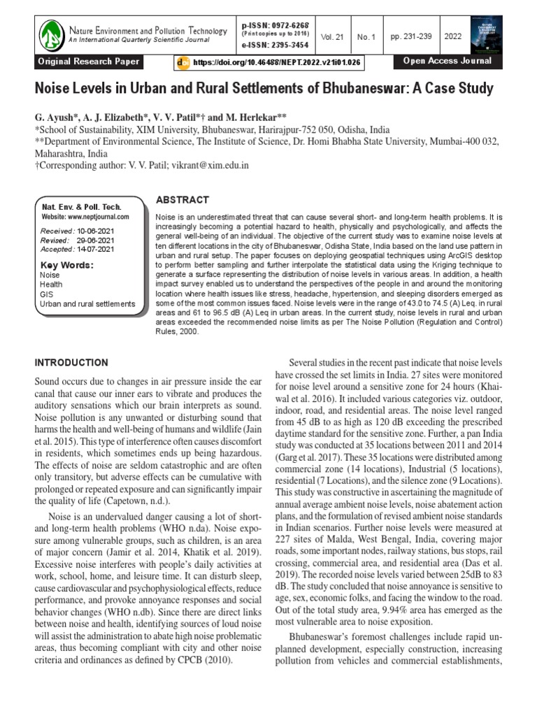 Noise Levels in Urban and Rural Settlements of Bhubaneswar - A Case ...