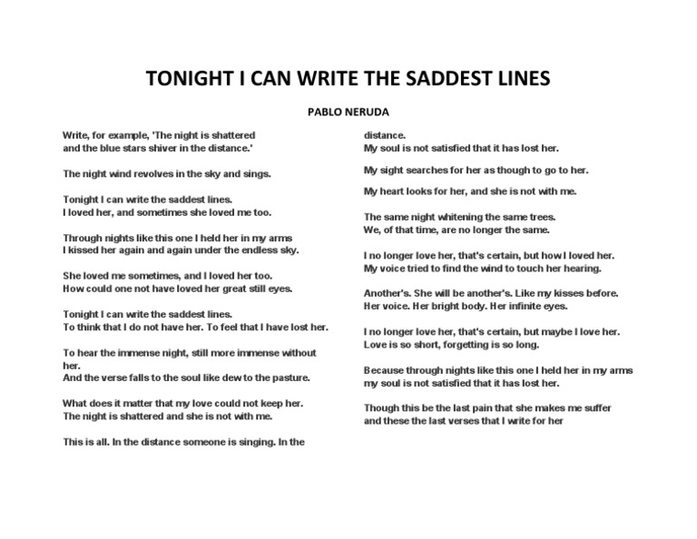 Tonight I Can Write The Saddest Lines Spanish