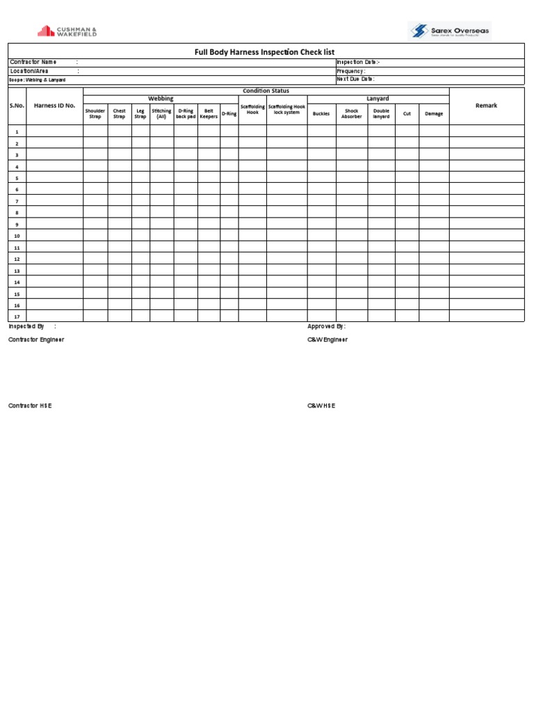 Safety Harness Inspection Checklist1 PDF