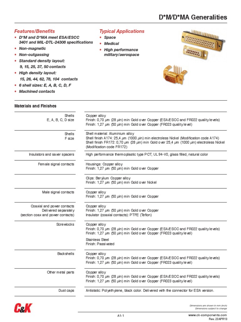 D-Sub Full 04 2013 | PDF | Electrical Connector | Coaxial Cable