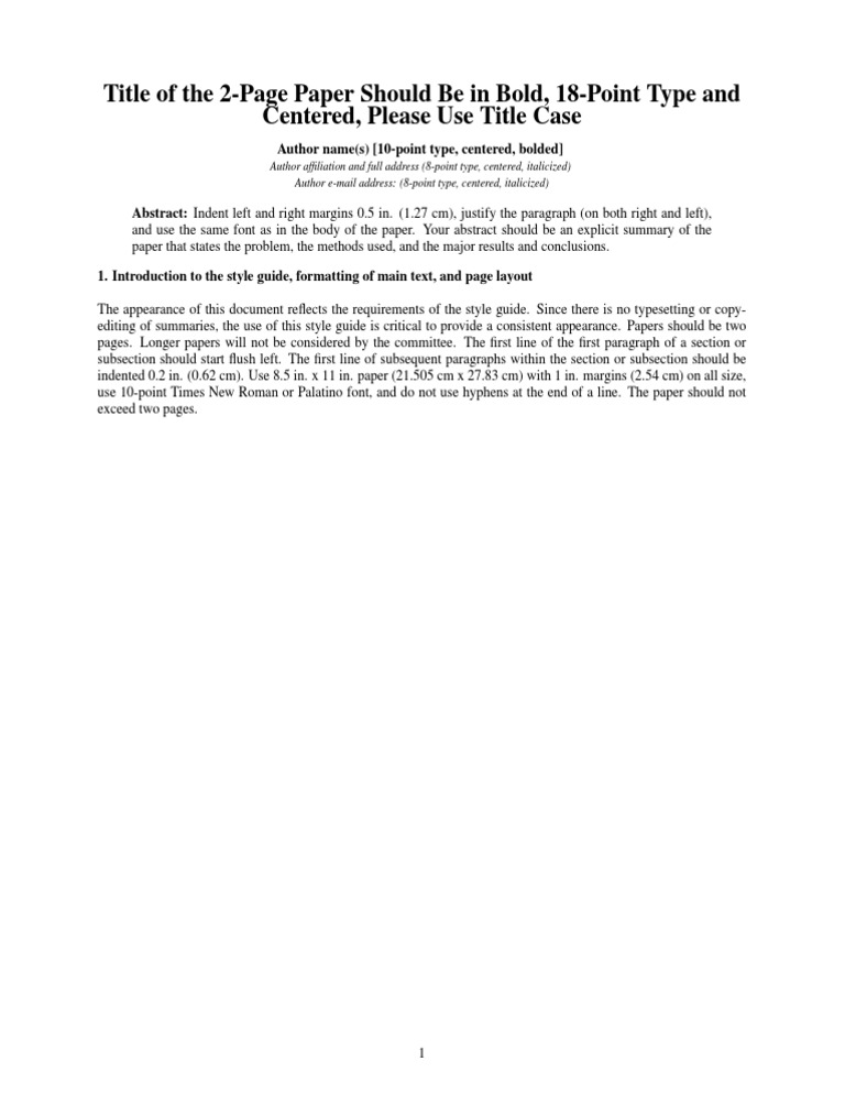 Title of The 2-Page Paper Should Be in Bold, 18-Point Type and Centered ...