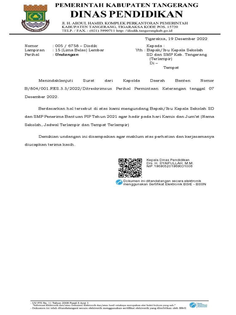 005-6758 Disdik Surat Undangan Kepala Sekolah SD Dan SMP | PDF