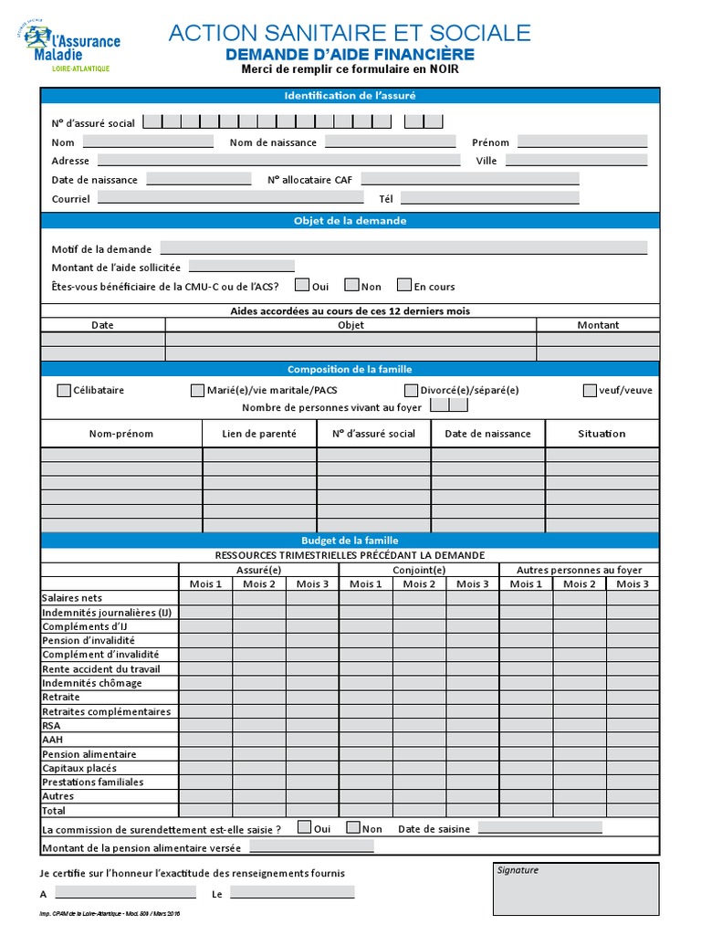 Demande d'Aide Financière CPAM | PDF