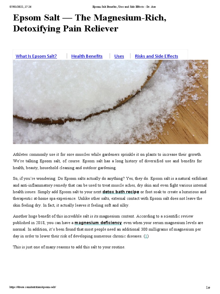 Epsom Salt Benefits, Uses and Side Effects Dr. Axe PDF Magnesium