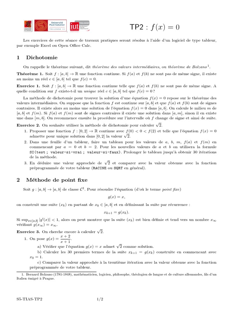 Methode Dicotomie Exo Et Corriges | PDF | Mathématiques | Analyse ...