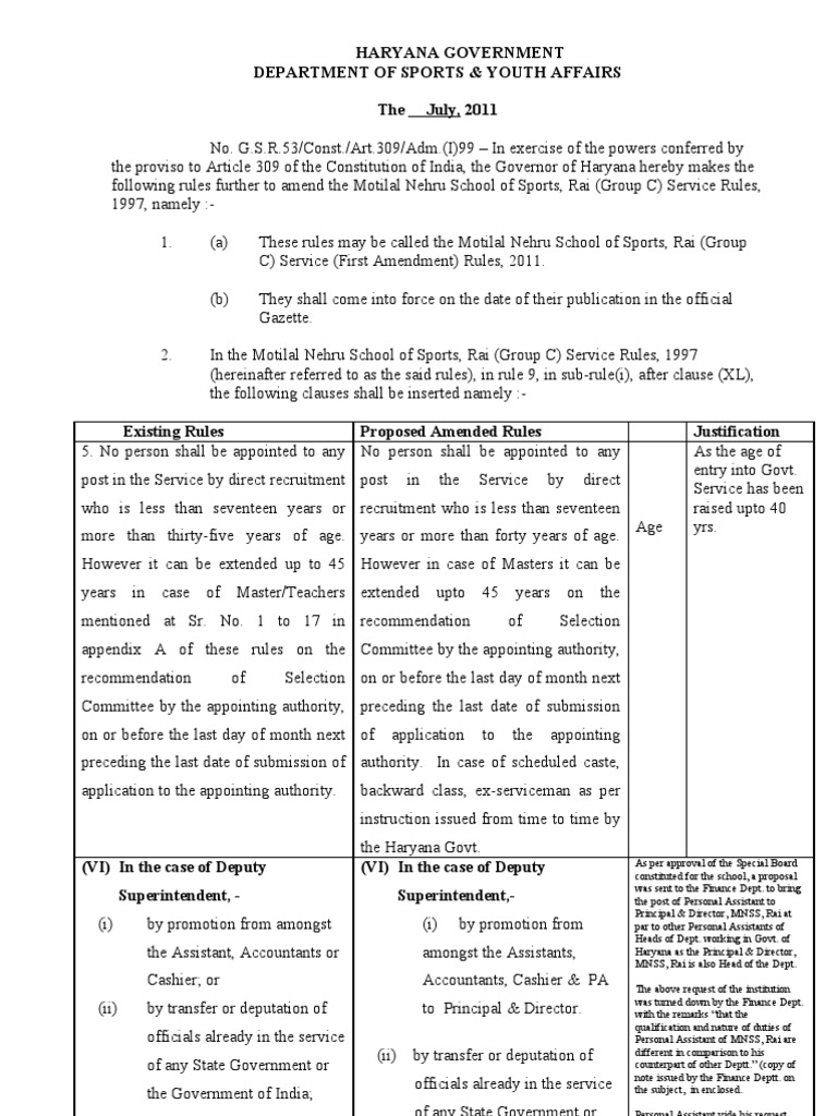Haryana Service Rules 07 .07. 2011 Public Law Government
