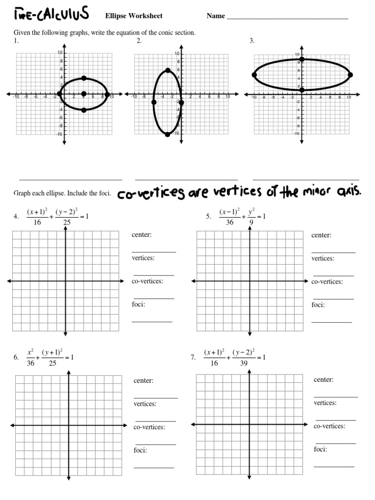 Ellipse Worksheet with Solutions | PDF | Ellipse | Geometric Shapes