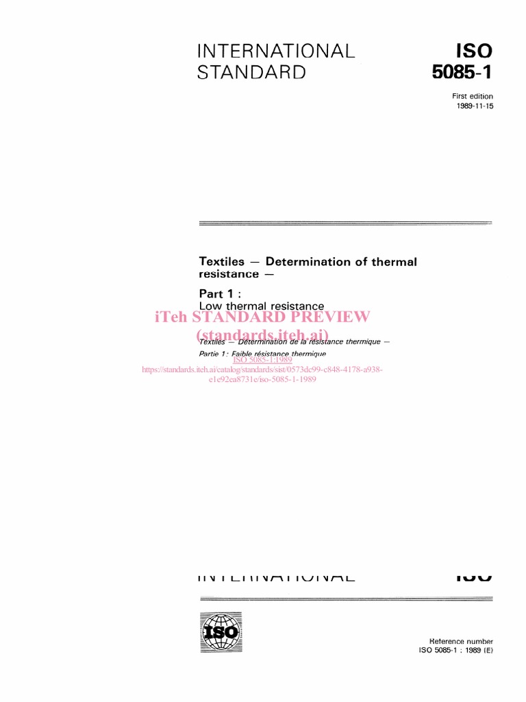 ISO 5085-1 thermal resistance textiles | PDF | International ...
