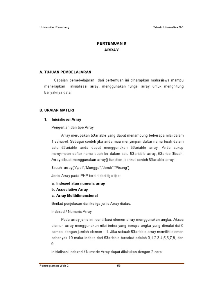 Pengantar Array dalam Pemrograman PHP | PDF