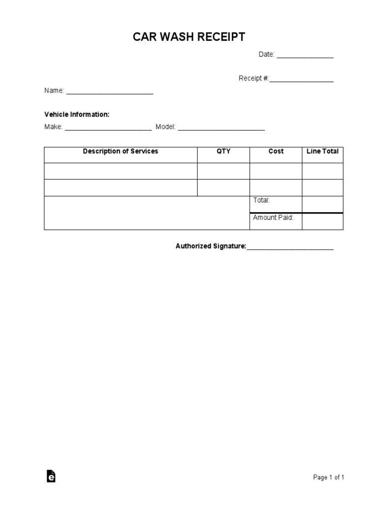 Car Wash Receipt Template PDF