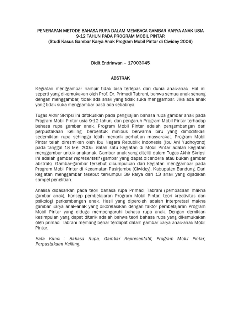 Penerapan Metode Bahasa Rupa Dalam Membaca Gambar Karya Anak Usia 9 ...