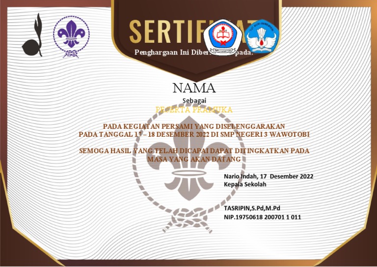 Desain Sertifikat Pramuka Gratis 2 Word Landscape PDF