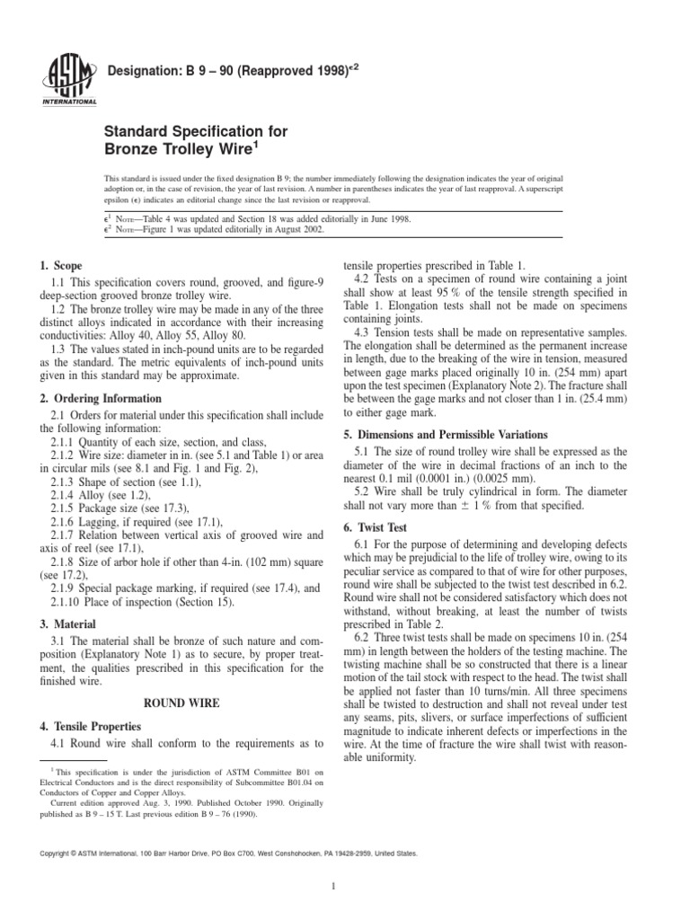 Bronze Trolley Wire Standard Specification For PDF Wire Ultimate