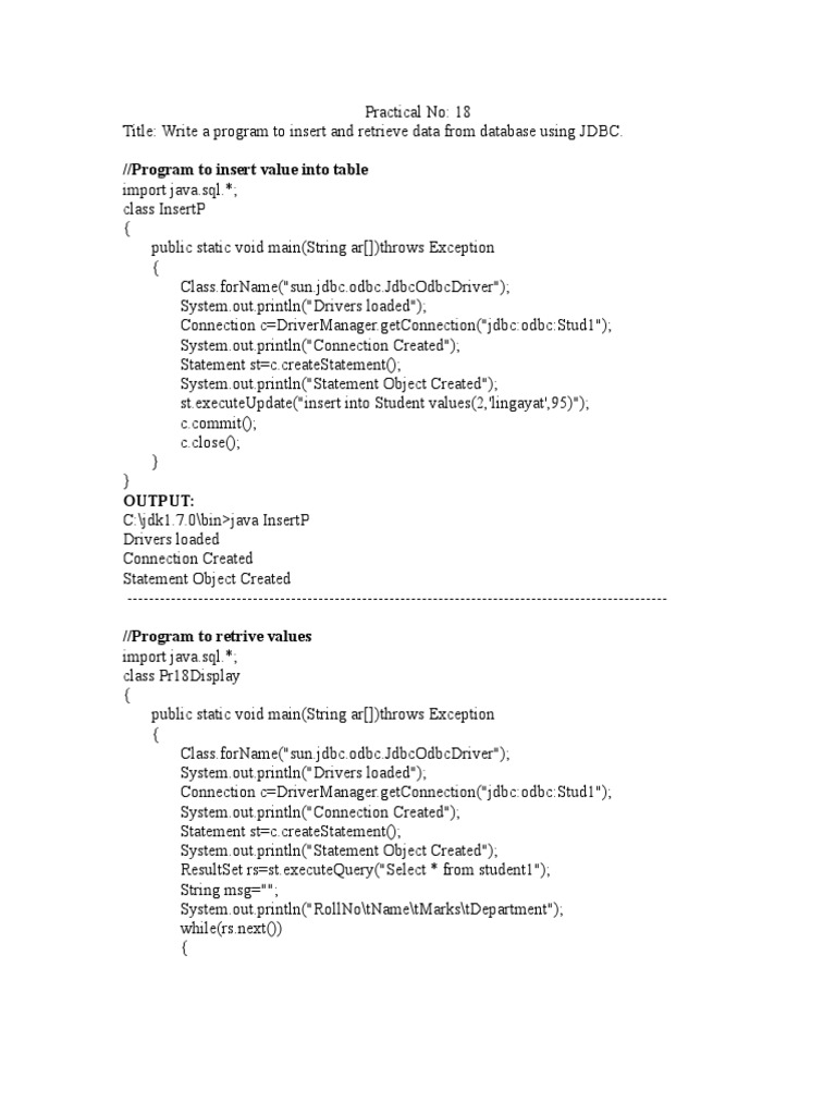 JDBC Data Insertion and Retrieval | PDF