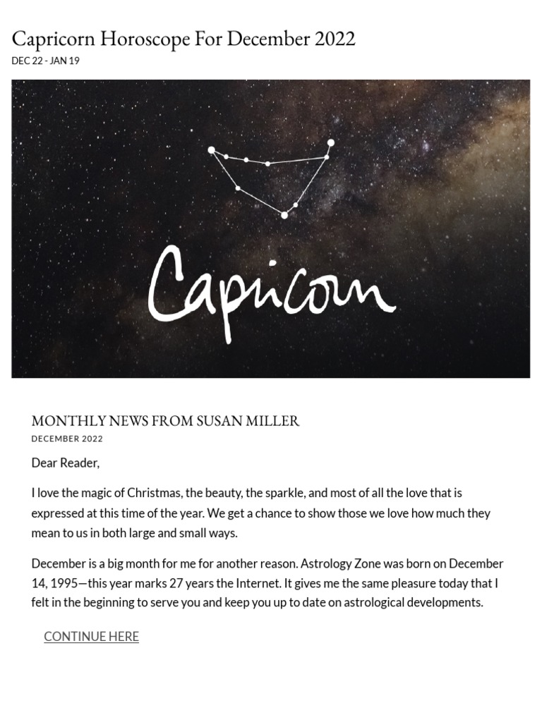 Capricorn Horoscope For December 2022 Susan Miller Astrology Zone