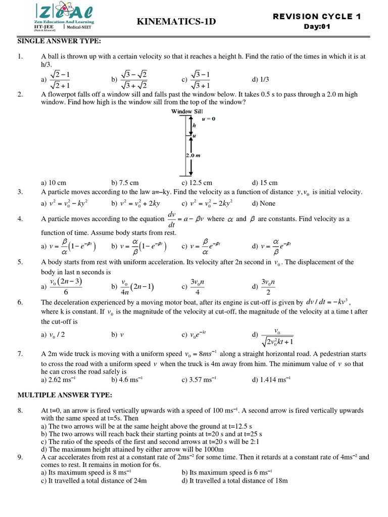 1D Kinematics Problems & Solutions | PDF