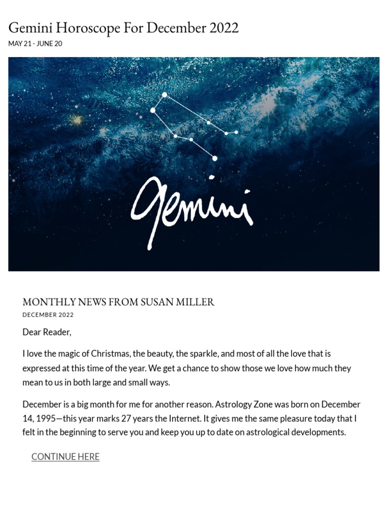 Gemini Horoscope For December 2022 - Susan Miller Astrology Zone | PDF |  Planets In Astrology | Jupiter