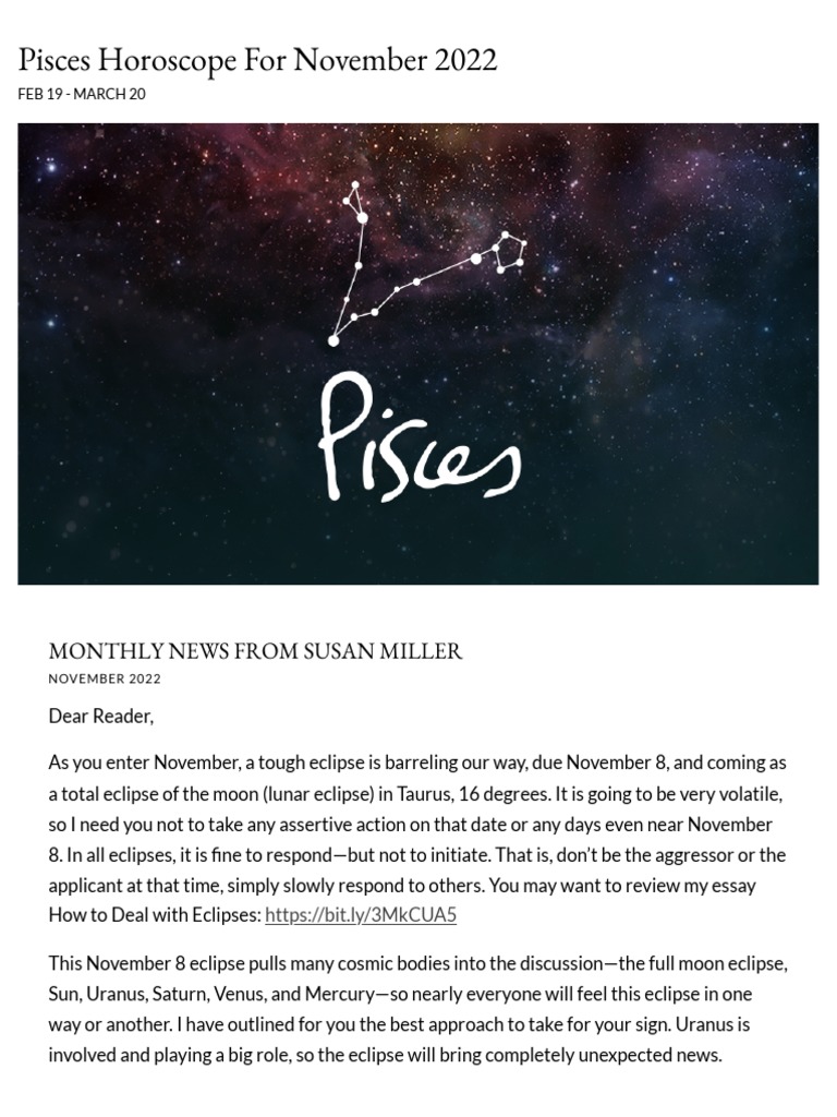 Pisces Horoscope for November 2022 Susan Miller Astrology Zone PDF