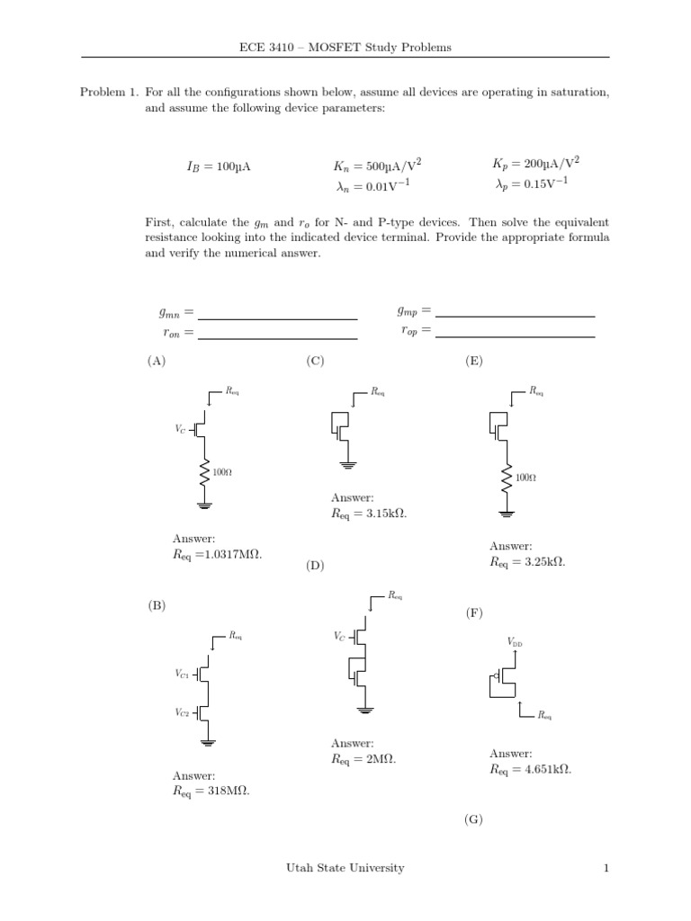 Mosfet Study Problems Download Free Pdf Amplifier Mosfet