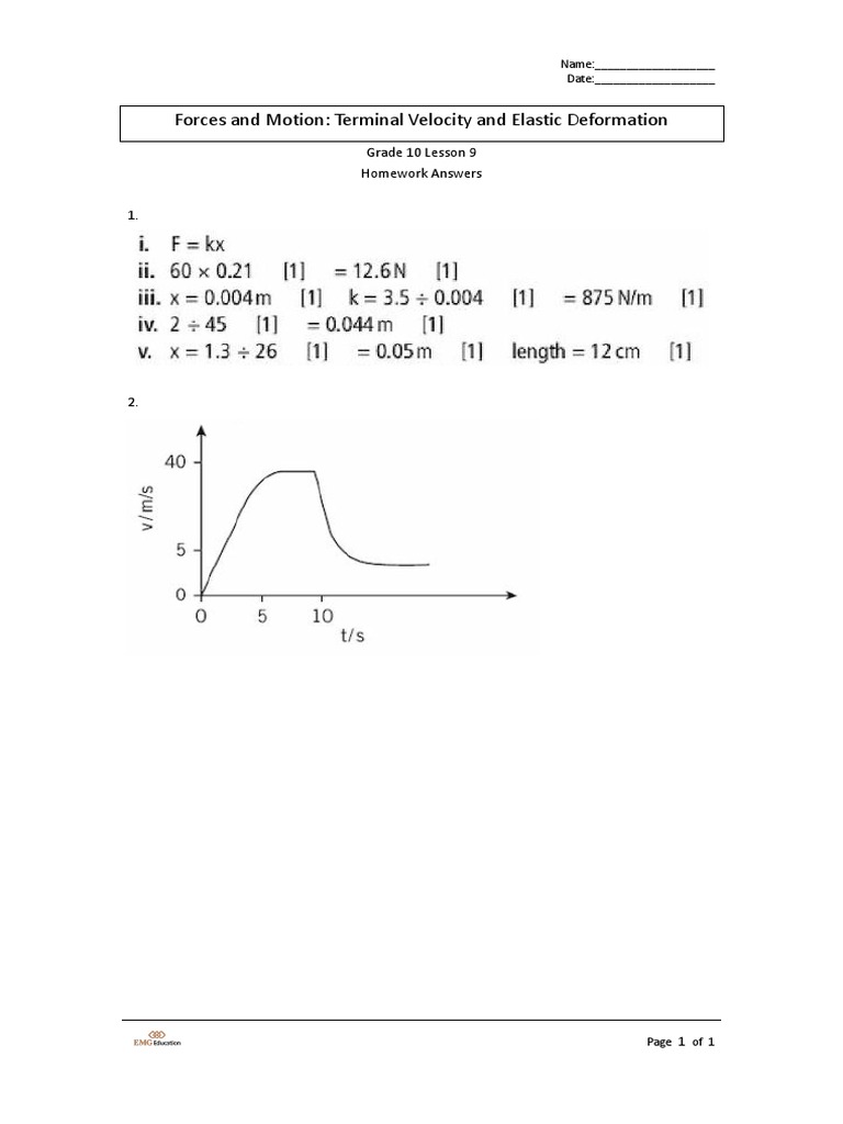 Grade 10 physics lesson 9 homework answers pdf