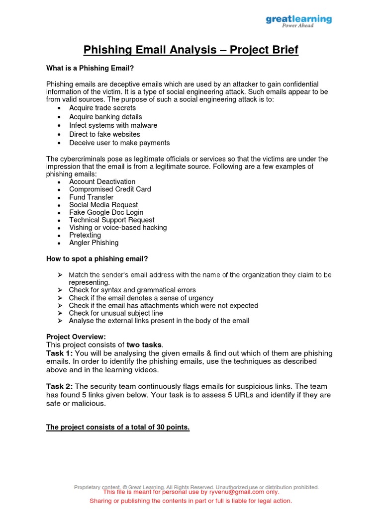 Phishing Email Analysis Project Brief | PDF | Phishing | Social ...