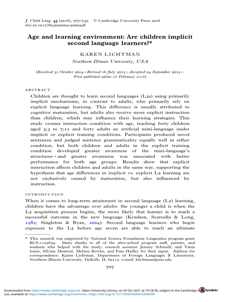 Age and Learning Environment Are Children Implicit Second Language