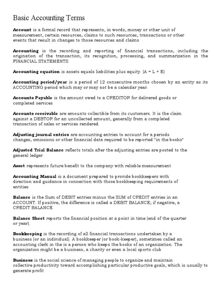 Basic Accounting Terms | PDF | Bookkeeping | Debits And Credits