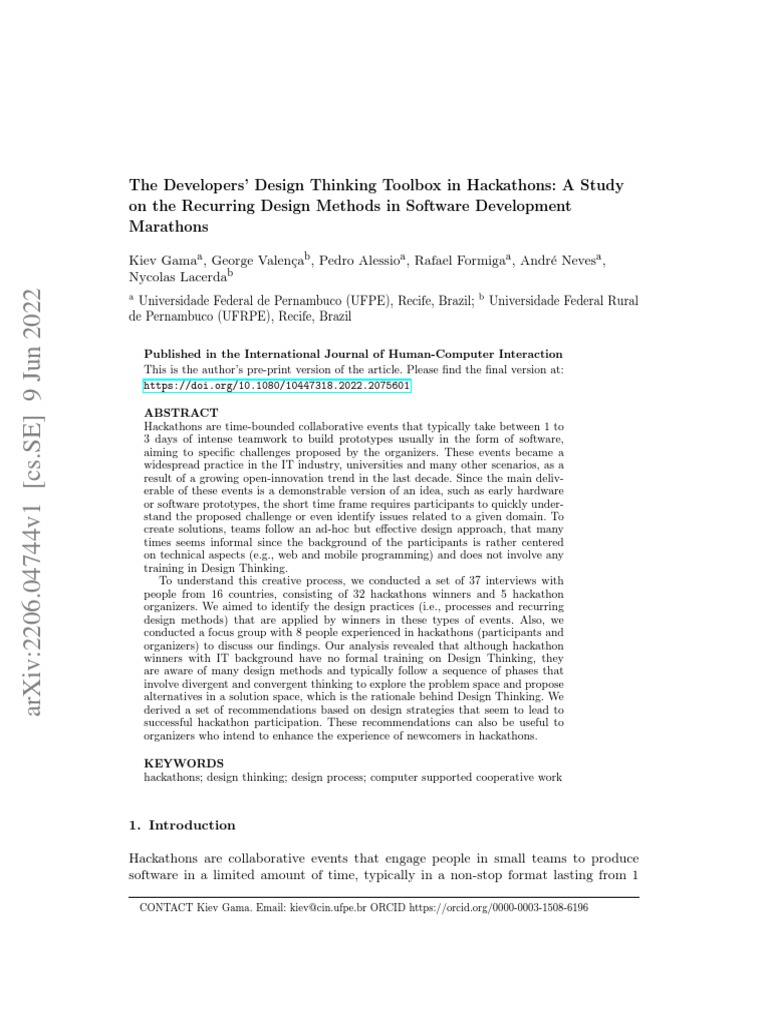 The Developers' Design Thinking Toolbox in Hackathons A Study | PDF ...