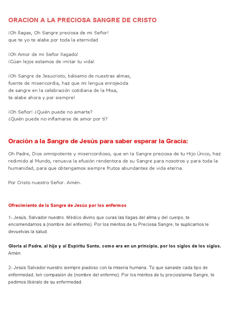 Oracion A La Preciosa Sangre De Cristo Pdf Oración Purgatorio