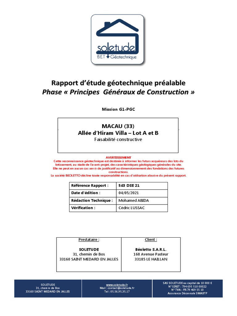 Soletude Rapport g1 PGC Soletude Macau 543dse21 840 6776 | PDF | Génie ...