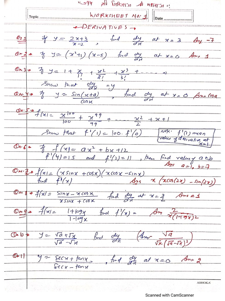 Derivatives worksheet 1 pdf