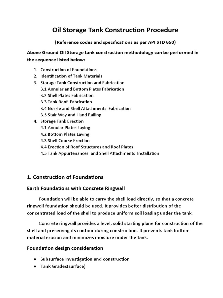 Oil Storage Tank Construction Procedure PDF Welding Construction