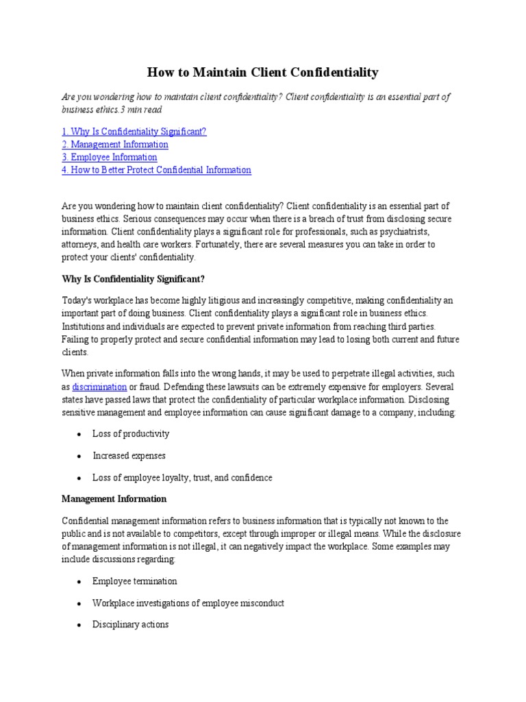 How To Maintain Client Confidentiality PDF Confidentiality Privacy Policy