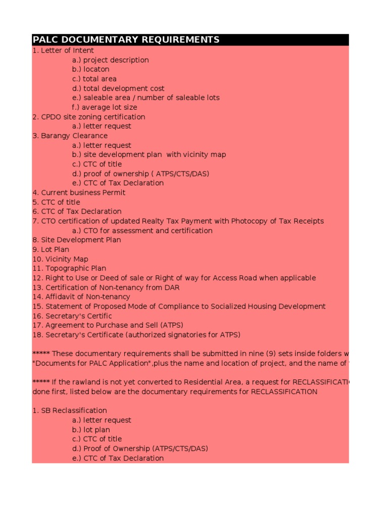 PALC Application Documentary Requirements | PDF