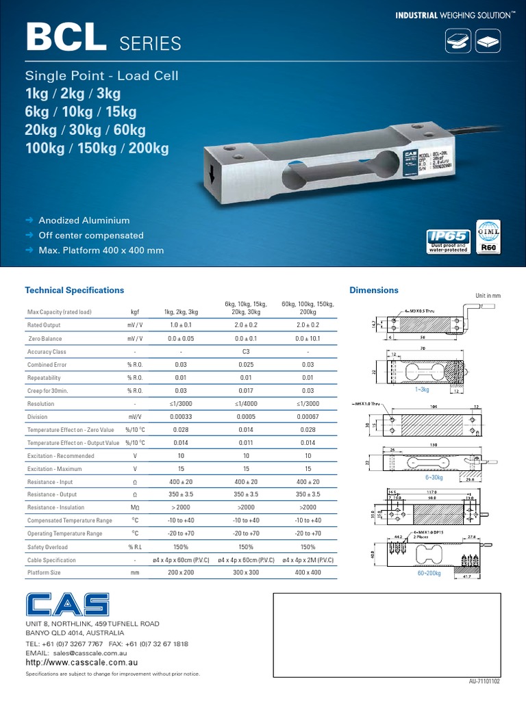 BCL Series Load Cell Specifications | PDF | Equipment | Metrology