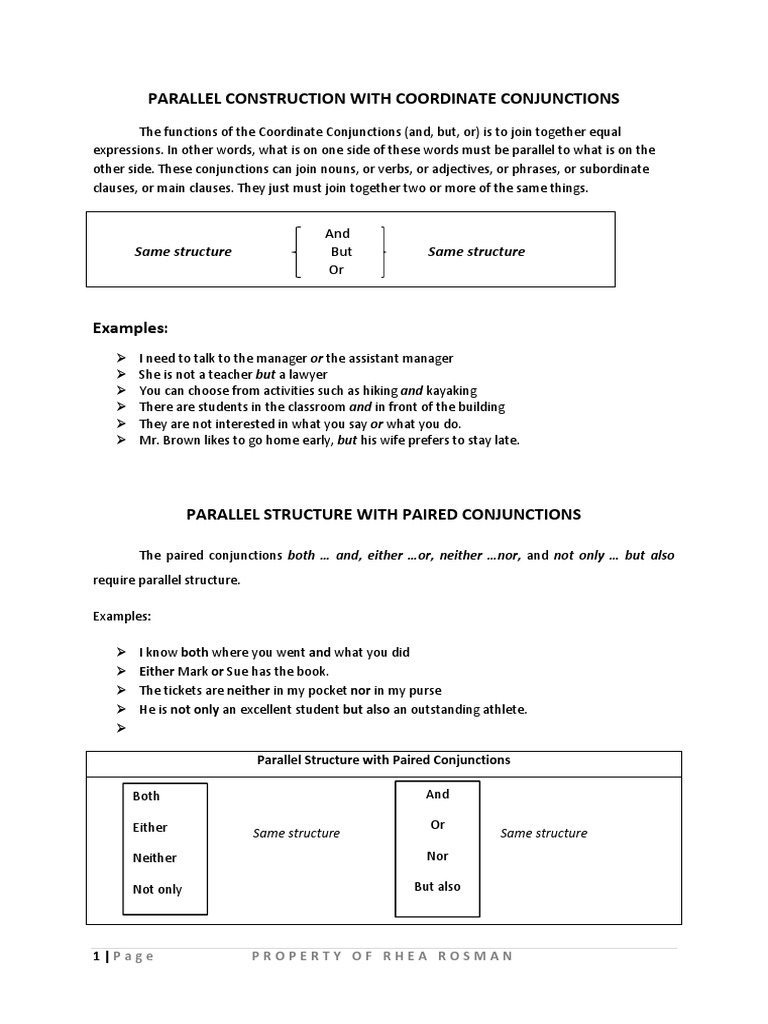 Parallel Structure in Conjunctions | PDF | Clause | Linguistics