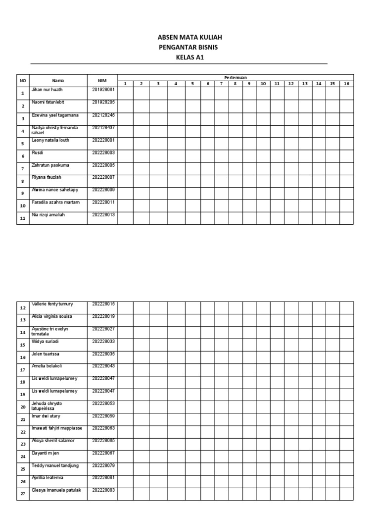 Absen Mata Kuliah PB | PDF