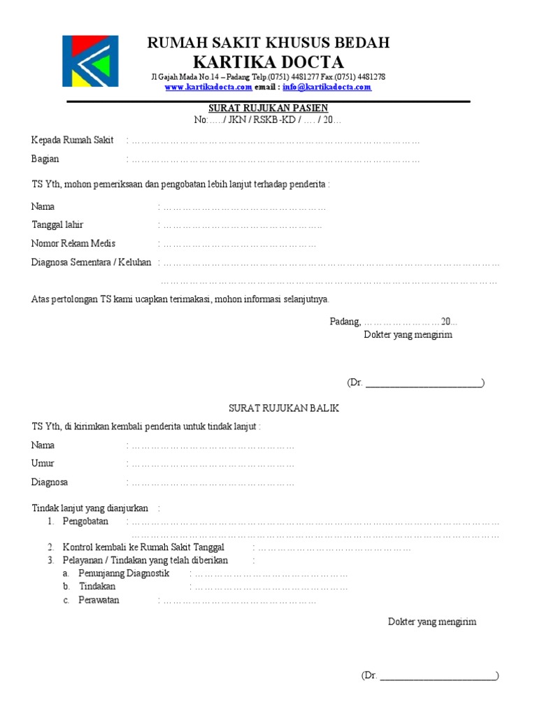 Contoh Surat Rujukan Rumah Sakit | PDF